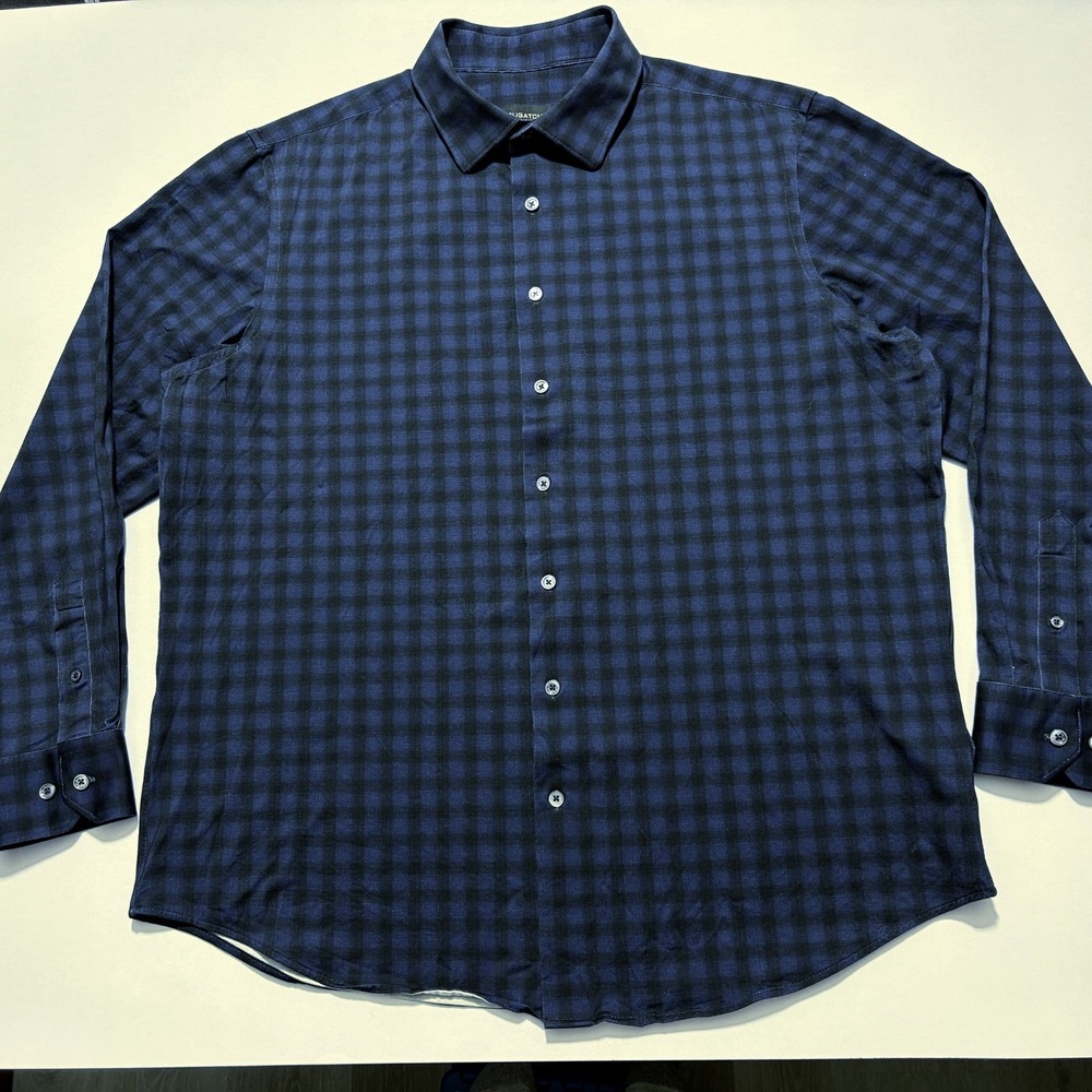 Bugatchi Shirt OoohCotton Tech 8 Way Stretch Button Up Blue Gingham Check Men XL - Picture 2 of 15